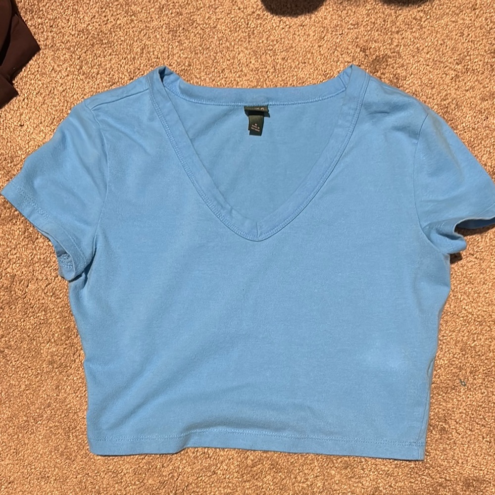 Blue V-Neck Crop Top